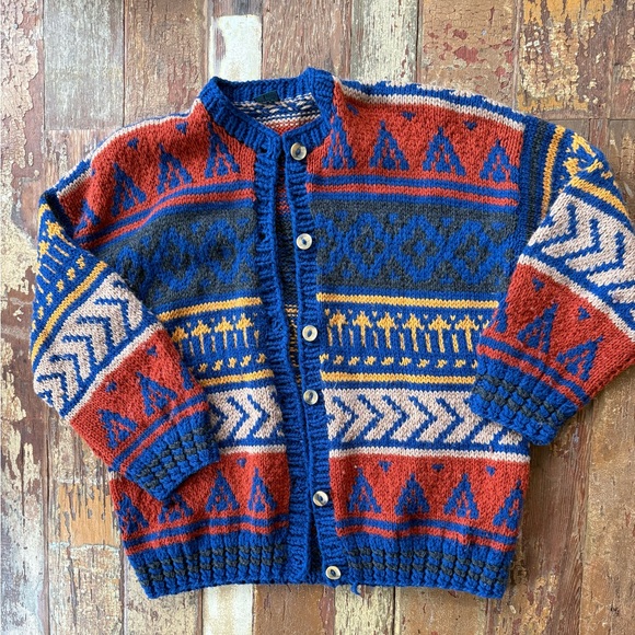 Manos Del Sur Other - Vintage Manos Del Sur Hand Knit MultiColor Cardigan Sweater Chile Size L Unisex